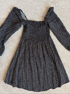 Copper Key Black Floral Long Sleeve Smocked Dress